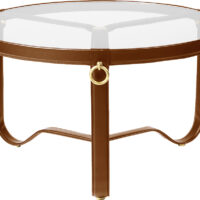 Gubi Adnet Coffee Table Circular, Ø70 Tan Leather Str Ã˜73x42 cm - Sofaborde hos Magasin