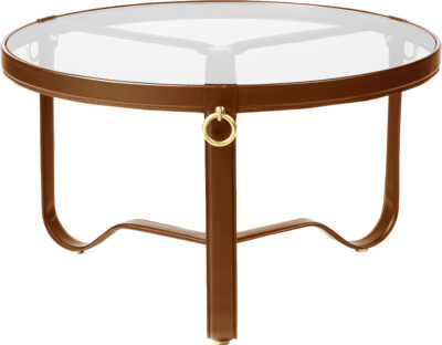 Gubi Adnet Coffee Table Circular, Ø70 Tan Leather Str Ã˜73x42 cm - Sofaborde hos Magasin