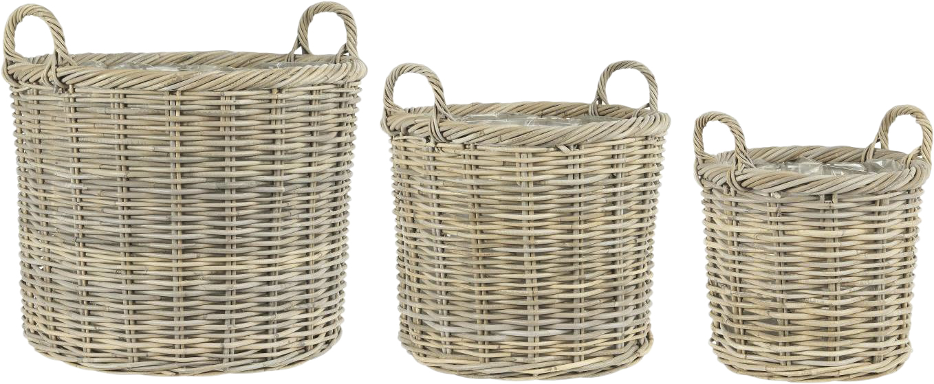 Ib Laursen Kurvesæt a 3 Rattan M/plast Indvendig Rund Str H:51 Ø:52, H:44 Ø:42, H:37 Ø:3 - Kurve hos Magasin