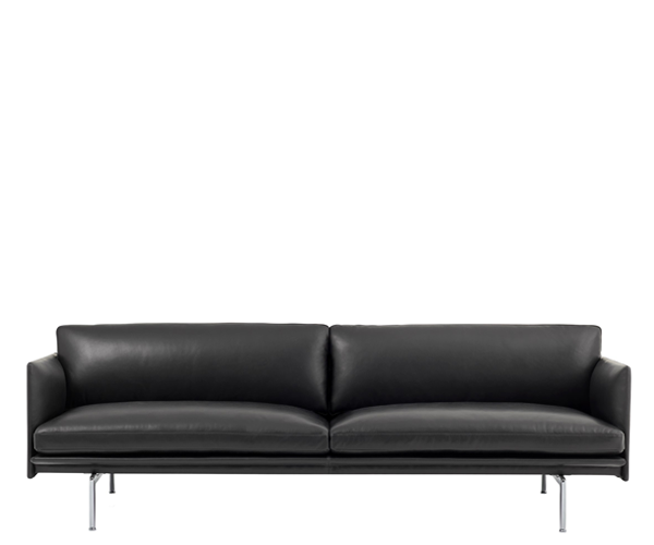 Muuto Outline Sofa - 3-pers. - Sort Refine Læder - Alu.