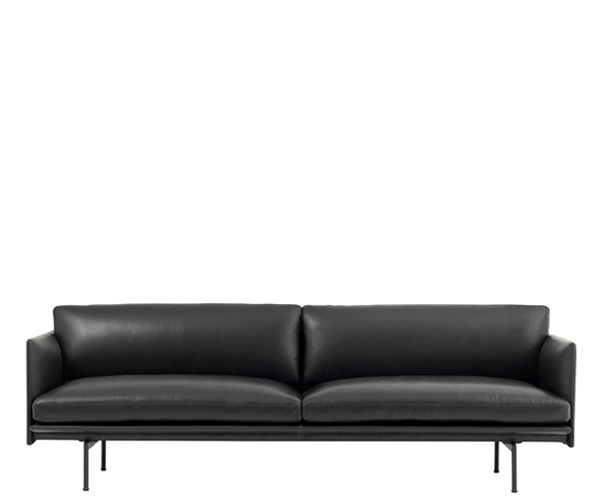 Muuto Outline Sofa - 3-pers. - Sort Refine Læder - Sort Stel