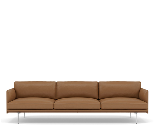 Muuto Outline Sofa - 3.5pers. - Cognac Refine Læder - Alu Stel