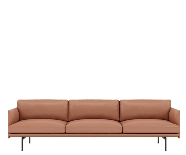 Muuto Outline Sofa - 3.5pers. - Cognac Refine Læder - Sort Stel