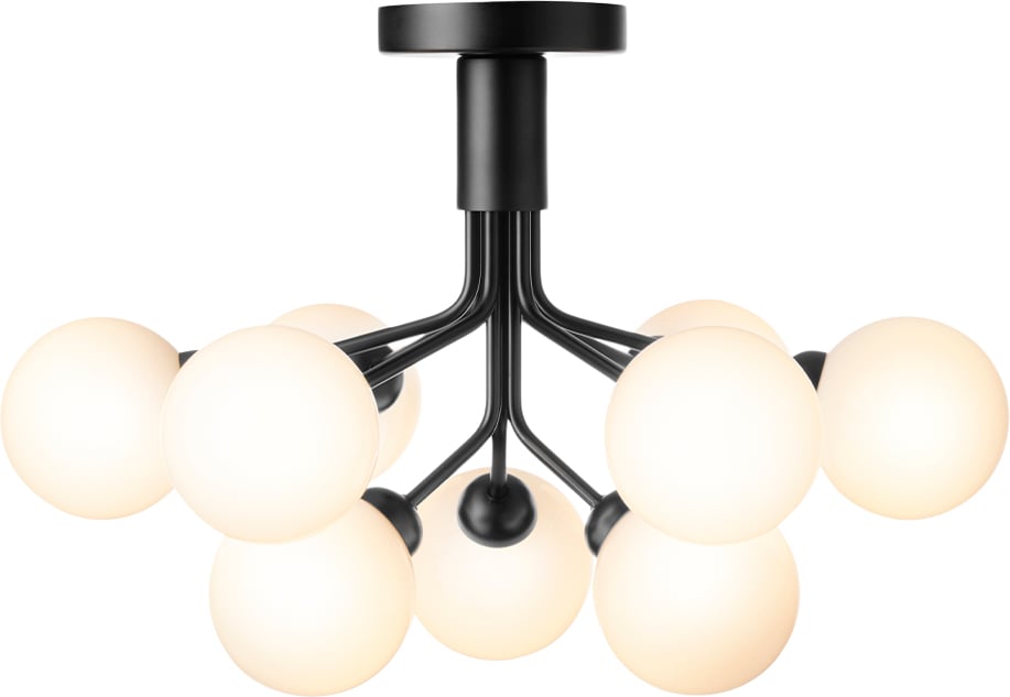 Nuura Apiales 9 Ceiling, Satin Black / Opal - Loftlamper hos Magasin