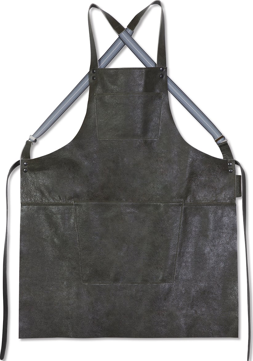 DutchDeluxes Læderforklæde Suspender Serie Apron Vintage Grey Grå Str L: 78 B 64,5 - Forklæder Læder hos Magasin